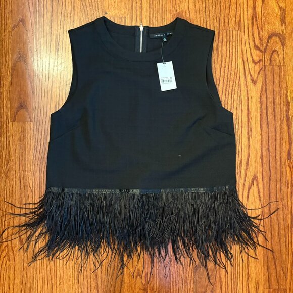 ENDLESS ROSE NWT Black Sleeveless Feather Hem Crop Top Size M - Picture 1 of 5